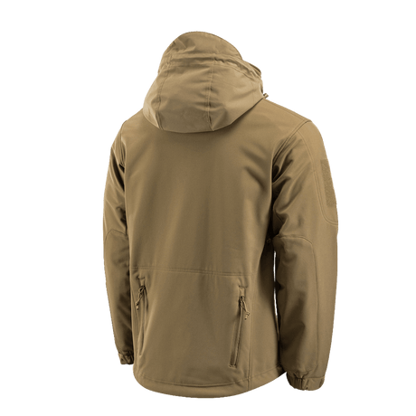 M-Tac Soft Shell Jakke med Liner takaa kuvattuna, beige takki irrotettavalla fleecenvuorella, sopii huonoon säähän. Kevyt ja kestävä.