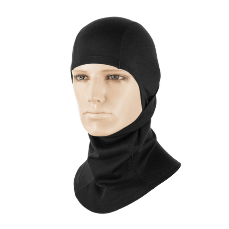 M-Tac Balaclava Ninja Moisture-Wicking Gen.II Polartec mustana, suunniteltu taktisiin tehtäviin ja ulkoiluun, tarjoaa suojaa sääolosuhteilta
