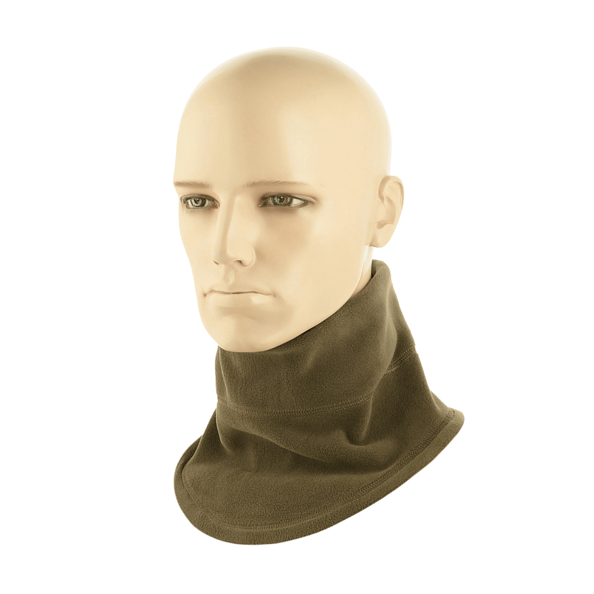 M-Tac Anatominen Tube Scarf Polartec-nyörillä, ruskea fleece mallinuken päällä, näyttää monipuolisuuden ja lämmöneristyksen.
