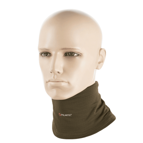 M-Tac Tube Scarf Polartec Power Grid, ruskea kauluri mallinuken päällä, suojaa tuulelta ja kylmältä, valmistettu kestävästä Polartec-materiaalista.