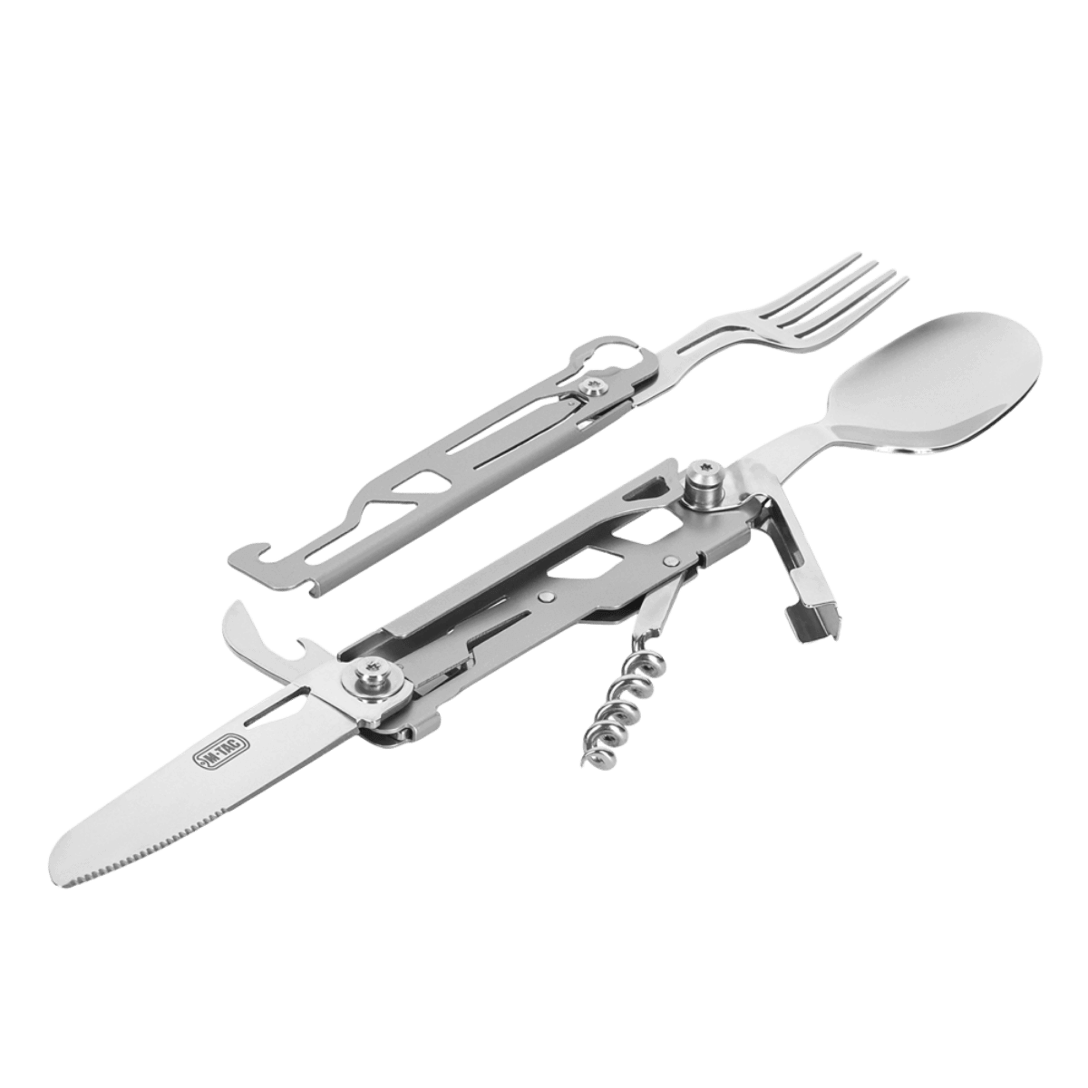 M-Tac Spork Bestiksæt med Karabinhage - käytännöllinen kenttäaterin lusikalla, haarukalla, veitsellä ja pullonavaajalla retkeilyyn ja vaelluksille.