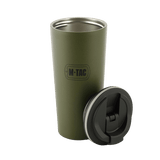 M-Tac 450 ml termosmuki venttiilillä ruostumattomasta teräksestä, avoin kansi vieressä, suunniteltu pitämään juomat lämpiminä tai kylminä
