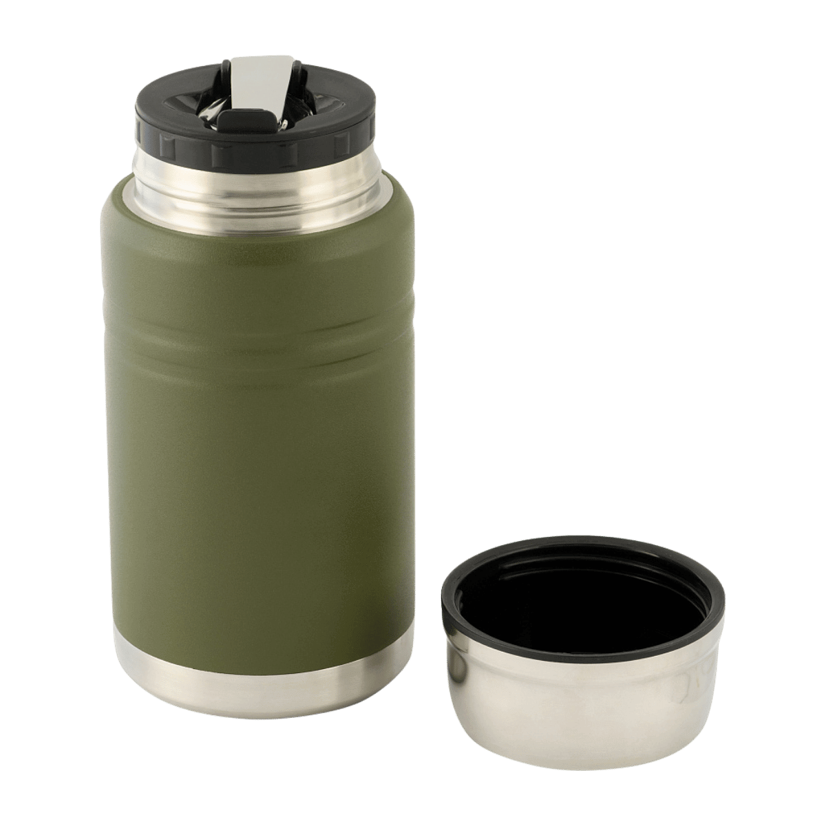 M-Tac termospullo 750 ml taittuvalla lusikalla, ruostumatonta terästä, kaksiseinäinen muotoilu, sopii retkeilyyn ja ulkoiluun.