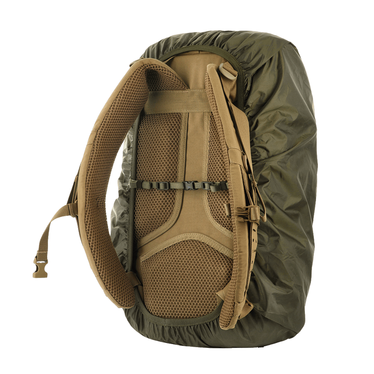 M-Tac Rygsækcover Large suojaa reppuja sääolosuhteilta, sopii ulkoiluun ja sotilaskäyttöön. PU-pinnoitettu nylon, sopii jopa 60 L repuille.