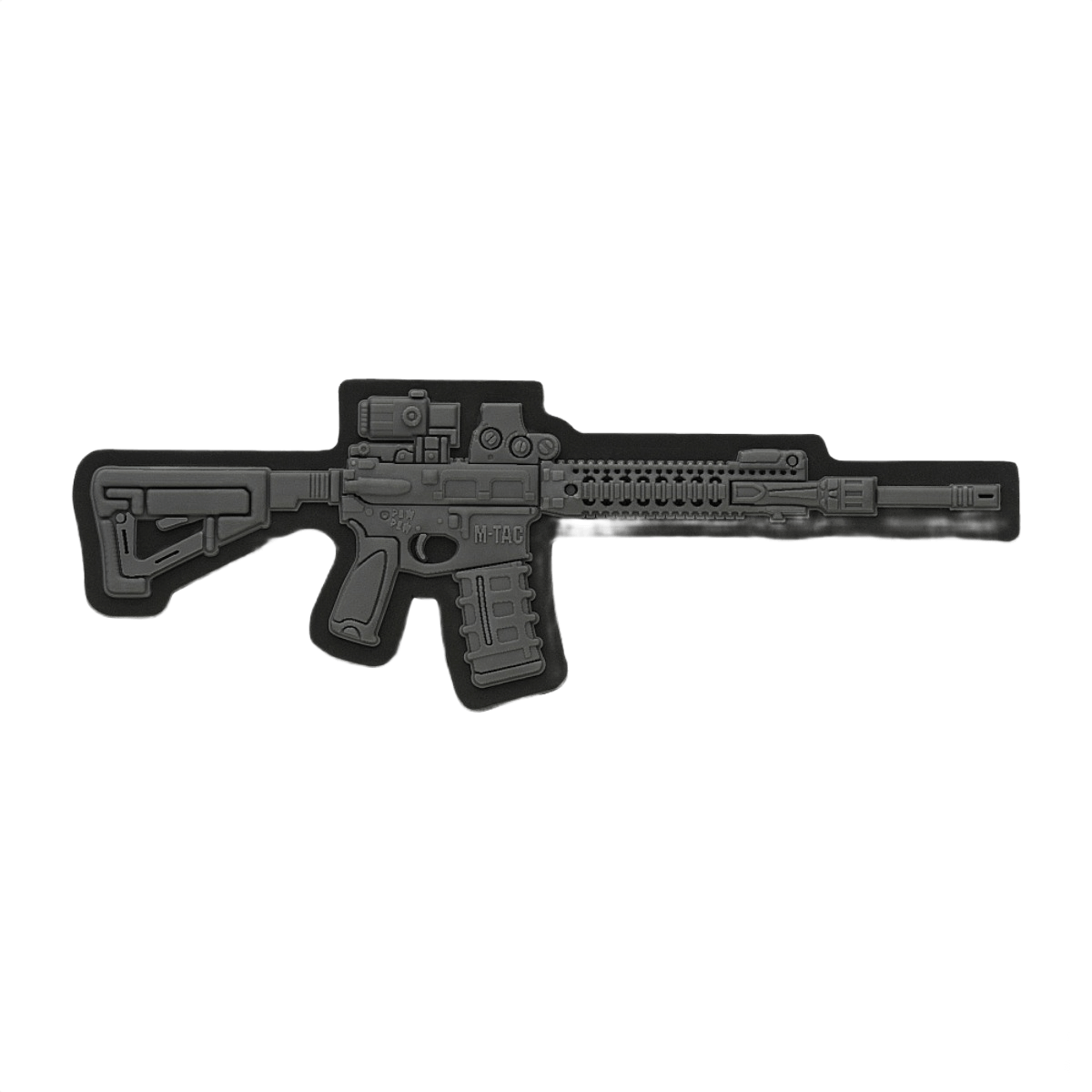 M-Tac AR-15 3D PVC-patch Velcro-takapuolella, järeä design AR-15-harrastajille, sopii vaatteisiin ja varusteisiin. Størrelse: 50 x 60 mm.