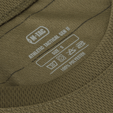 Lähikuva M-Tac T-Shirt Sweat-Wicking Athletic Gen.II -etiketistä polyesterissä, koko S, sopii harjoitteluun ja juoksuun.