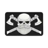 M-Tac Bearded Skull 3D PVC-patch kahdella kirveellä ja partaisella kallo-kuviolla mustavalkoisena, kiinnitetään Velcrolla.