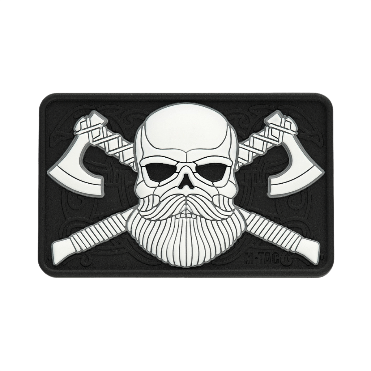 M-Tac Bearded Skull 3D PVC-patch kahdella kirveellä ja partaisella kallo-kuviolla mustavalkoisena, kiinnitetään Velcrolla.