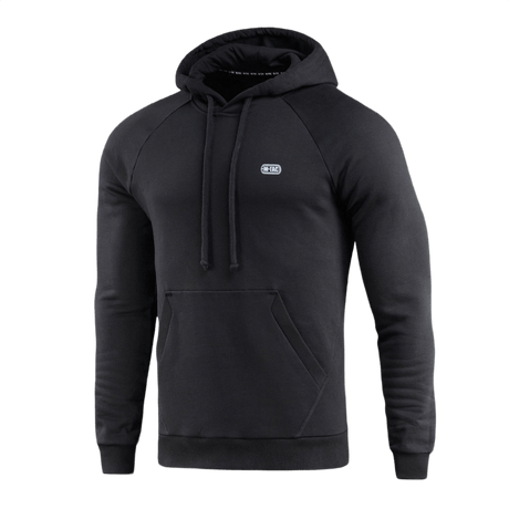 Musta M-Tac Cotton Raglan Hard Hoodie 100% puuvillaa kengurutaskulla, sopii syksyyn, talveen ja kevääseen. Mukava ja lämmin.