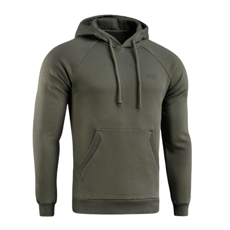 M-Tac Cotton Raglan Hard Hoodie oliivinvärisenä kengurutaskulla ja hupulla. Sopii arjen käyttöön tyylikkäillä raglan-hihoilla.