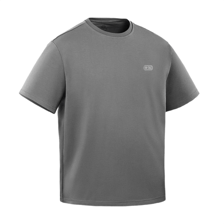 M-Tac Cotton HARD T-paita harmaana, oversize-istuvuus, litteät saumat ja heijastava logo. Mukava ja kestävä, 100% puuvilla.