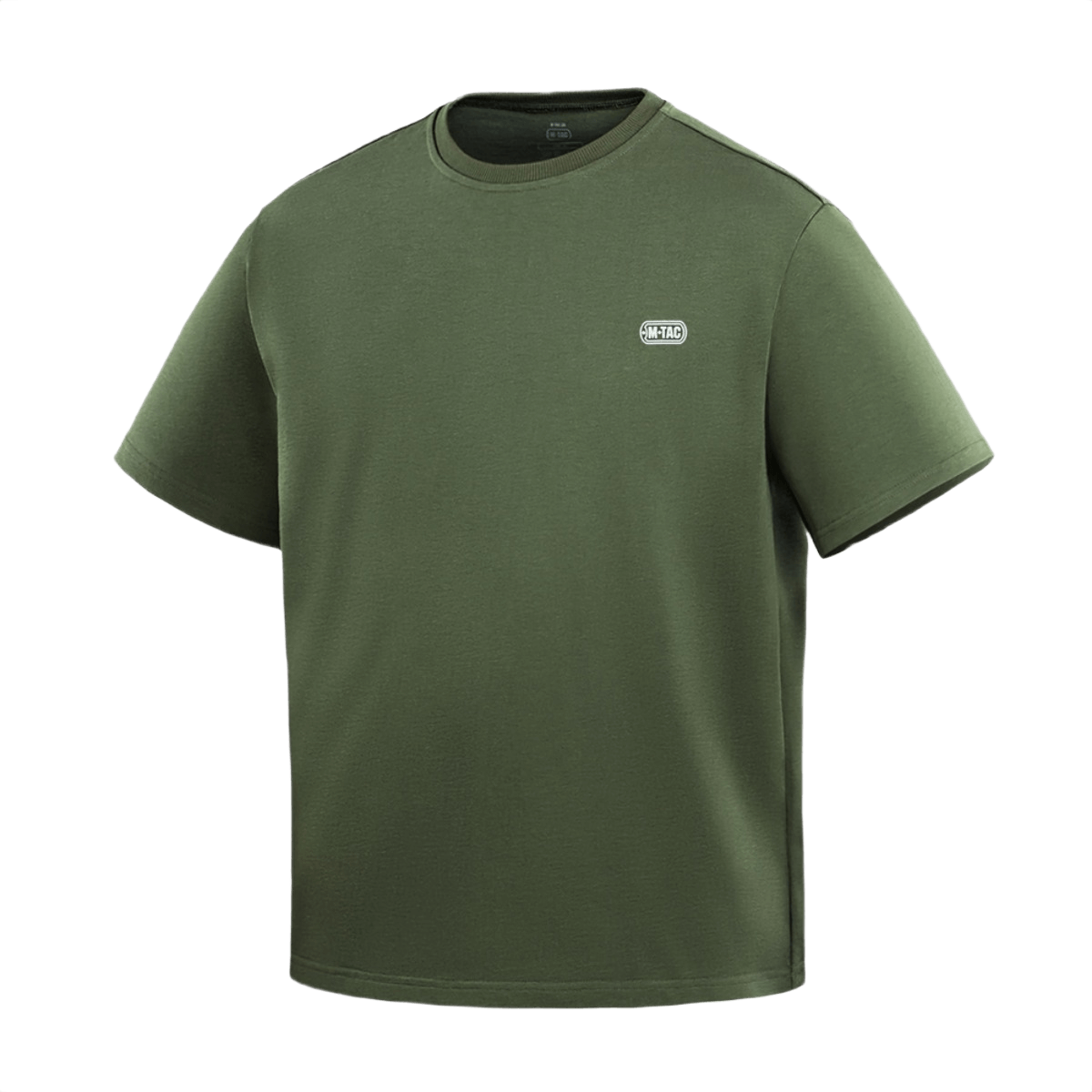 M-Tac Cotton HARD T-paita oliivinvihreänä, oversize-leikkaus ja heijastava logo rinnassa, valmistettu 100% puuvillasta mukavuutta ja kestävyyttä varten.
