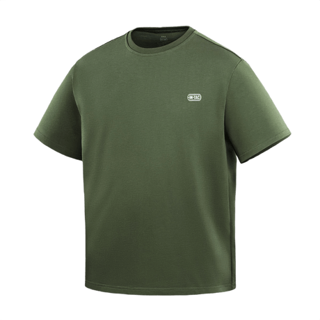 M-Tac Cotton HARD T-paita oliivinvihreänä, oversize-leikkaus ja heijastava logo rinnassa, valmistettu 100% puuvillasta mukavuutta ja kestävyyttä varten.