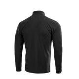 M-Tac Delta Fleece -takki takaa kuvattuna, musta fleece-malli pitkähihaisena ja mukana peukalonreiät, ihanteellinen ulkoiluun ja kylmään säähän