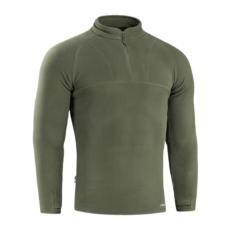 M-Tac Delta Polartec Raglan -takki oliivinvihreä, korkea kaulus ja vetoketju, valmistettu 100% polyesteristä Polartec® Micro Series -fleecestä.