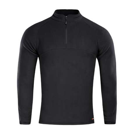 M-Tac Delta Polartec Raglan -takki mustana fleecenä jokapäiväiseen käyttöön ja ulkoiluun, korkealla kauluksella ja puolikkaalla vetoketjulla.