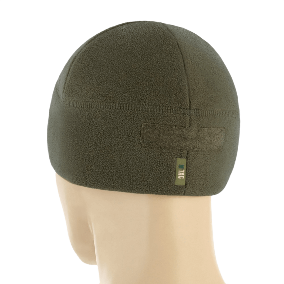 M-Tac Watch Cap Elite Fleece Beanie Hat Velcro, oliivinvihreä takaapäin nähtynä, Velcro-paneeli. Ihanteellinen taktiseen ja talvikäyttöön.