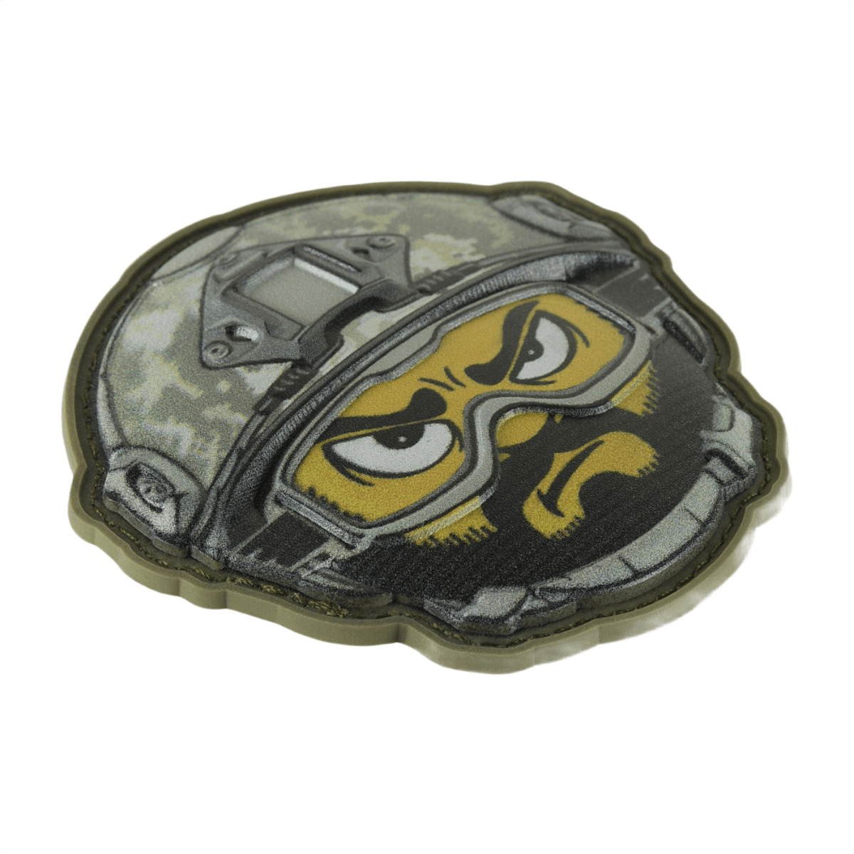 M-Tac Patch Emoji #21 PVC 3D -tarra kamuflaasikypärässä Velcro-kiinnityksellä, taktinen morale-tarra vaatteisiin tai varusteisiin, 6.5 x 6.5 cm