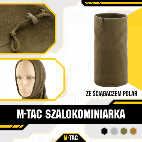 M-Tac Fleece Neck Gaiter med Snor, monikäyttöinen fleecetuote kylmää vastaan, 100% polyester, säädettävä istuvuus.