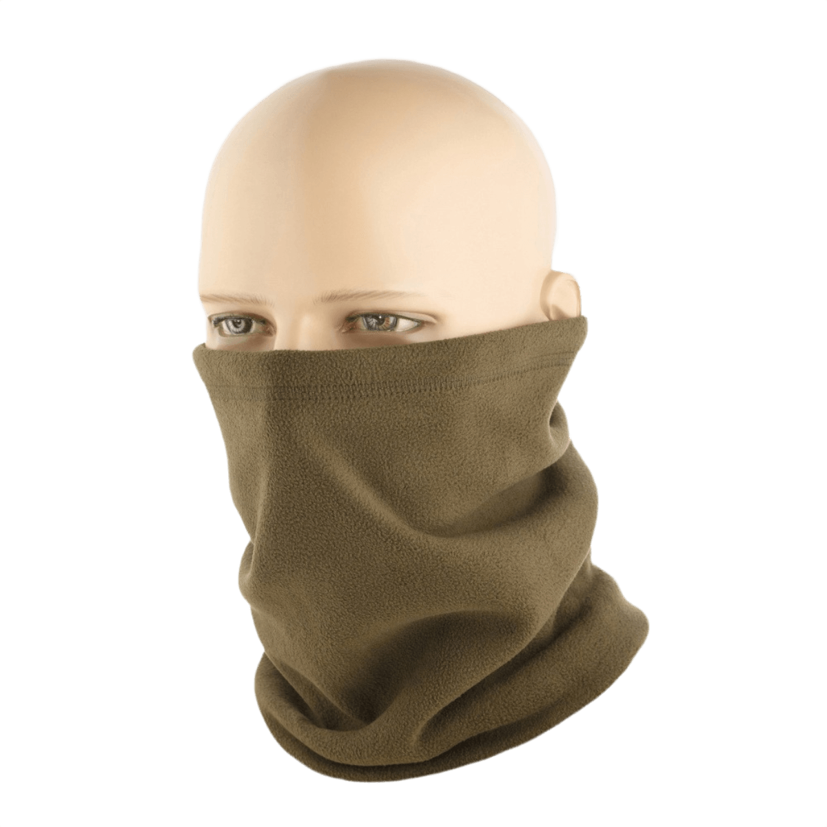 M-Tac Fleece Neck Gaiter med Snor käytössä mannekiinilla, monikäyttöinen kylmässä, valmistettu hypoallergeenisesta fleecestä.