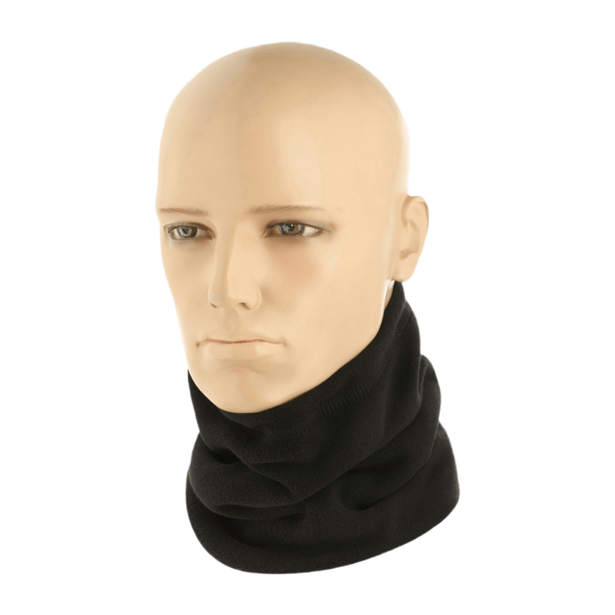M-Tac Fleece Neck Gaiter med Snor – monikäyttöinen kauluri mannekiinilla, musta fleece, säädettävä, suojaa kylmältä.