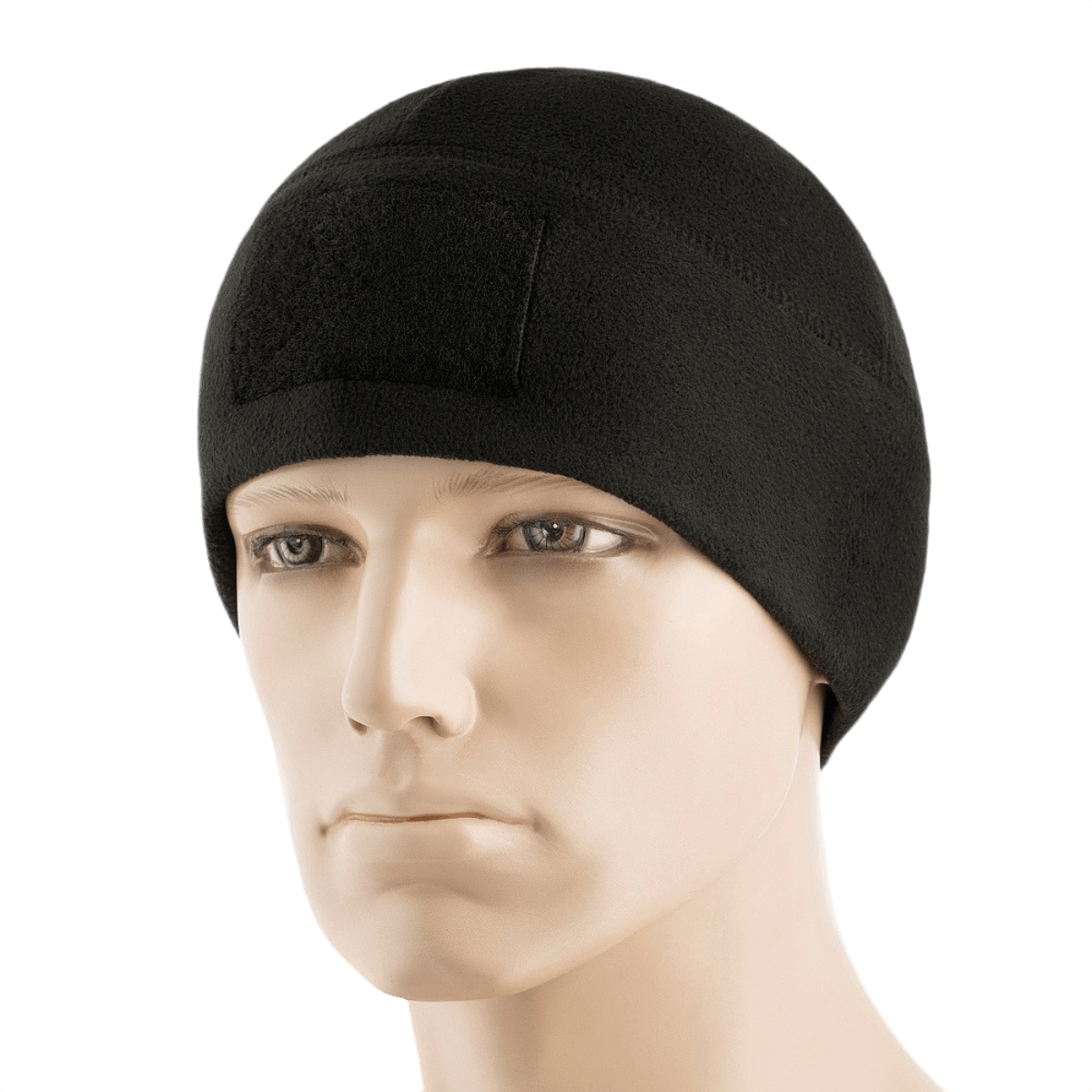 M-Tac Fleece Tactical Watch Cap Beanie m. Patch Panel mustasta fleecestä, täydellinen taktiseen käyttöön ja ulkoiluun.