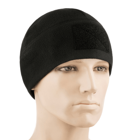 M-Tac Fleece Tactical Watch Cap Beanie m. Patch Panel taktiseen käyttöön ja ulkoiluun, kevyt ja lämmin pipo mustasta fleecestä.