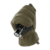M-Tac-hanskat Fleece Thinsulate Thinsulate-eristyksellä, näyttävät taskulampun, jota pidetään vahvistetulla kämmenellä.