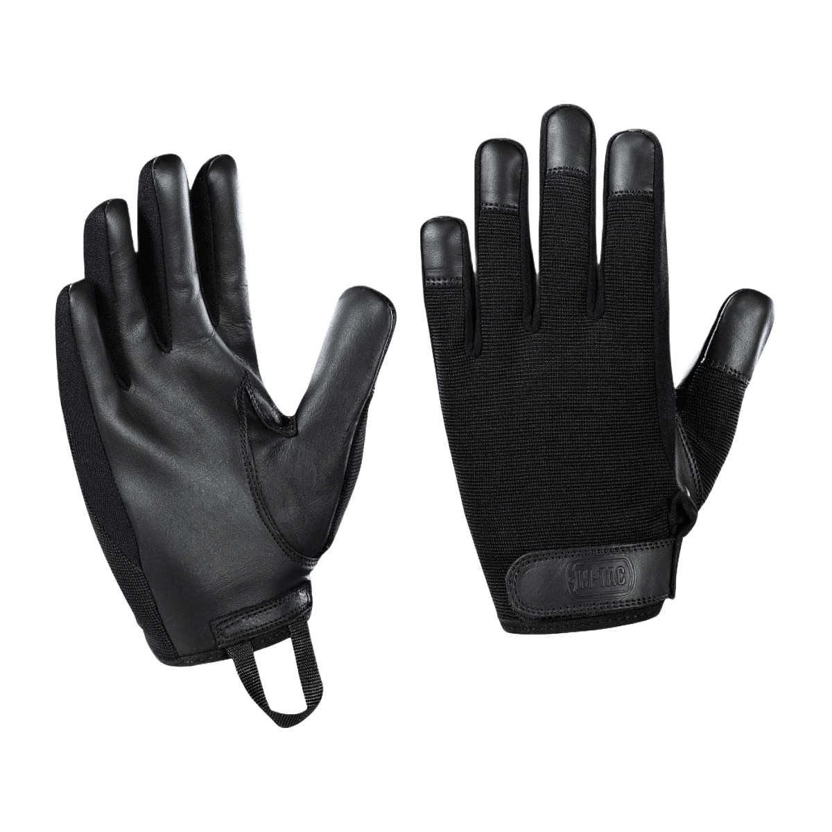 M-Tac Police -hanskat synteettisistä materiaaleista ja nahasta, säädettävä velcro, suunniteltu poliisille ja turvatyöhön.