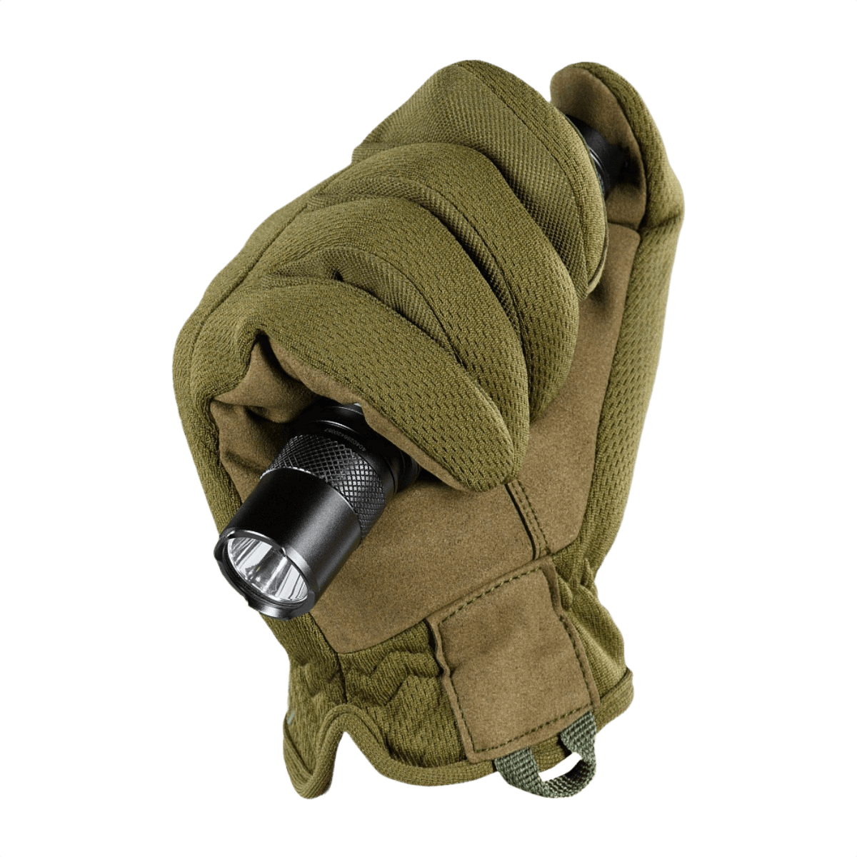M-Tac Handsker Scout Tactical Mk.2, taskulampun kanssa, synteettiset nahkavahvikkeet kestävyyttä ja mukavuutta varten.