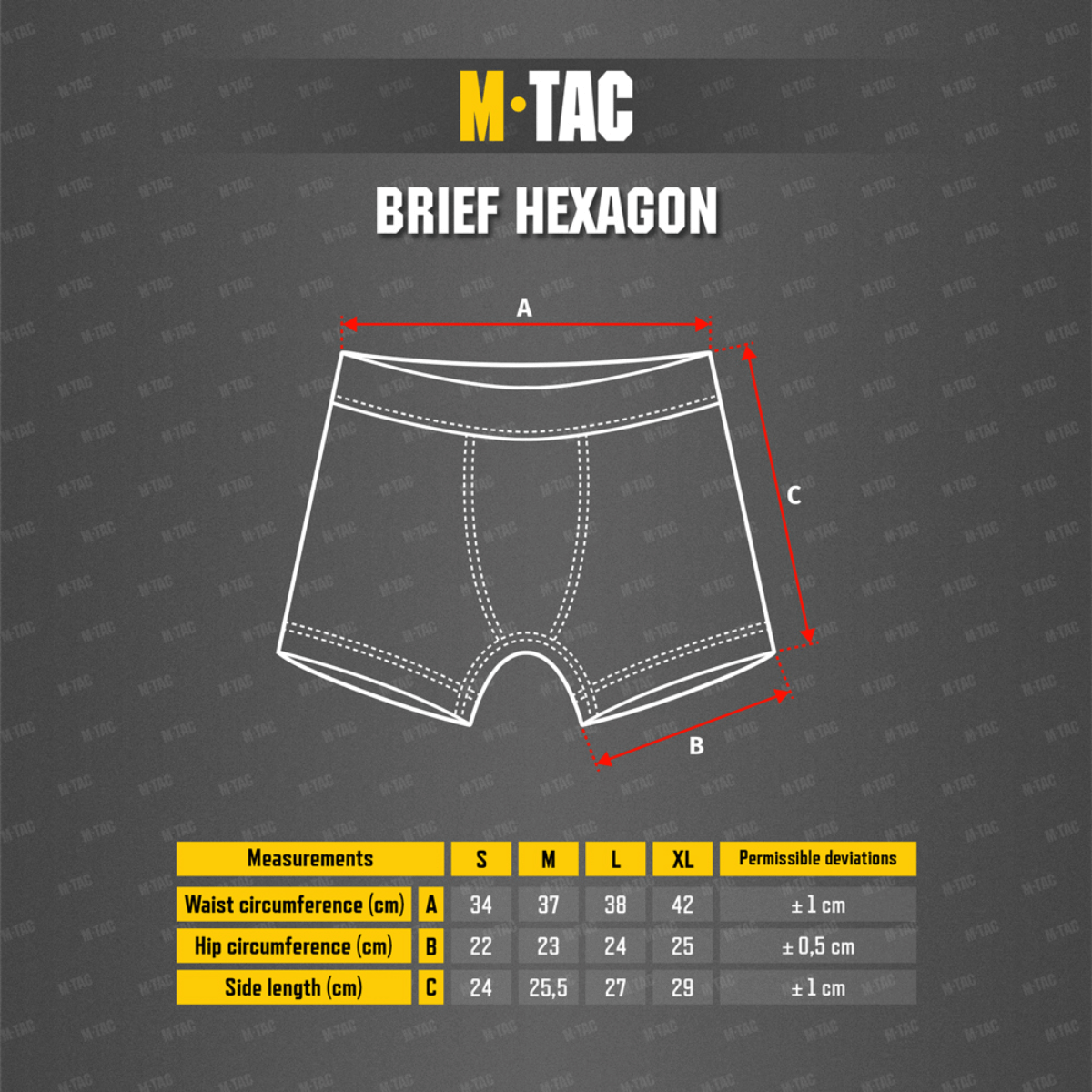 M-Tac Hexagon Sports Underbukser kokokaavio ja mittaukset. Mukavat ja toiminnalliset urheilualushousut M-Tacilta.