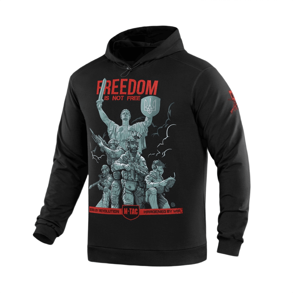 M-Tac Hoodie Freedom sotilasvaikutteinen muotoilu ja säädettävä huppu arkeen ja ulkoiluun. Musta MagnaColours®-printillä.