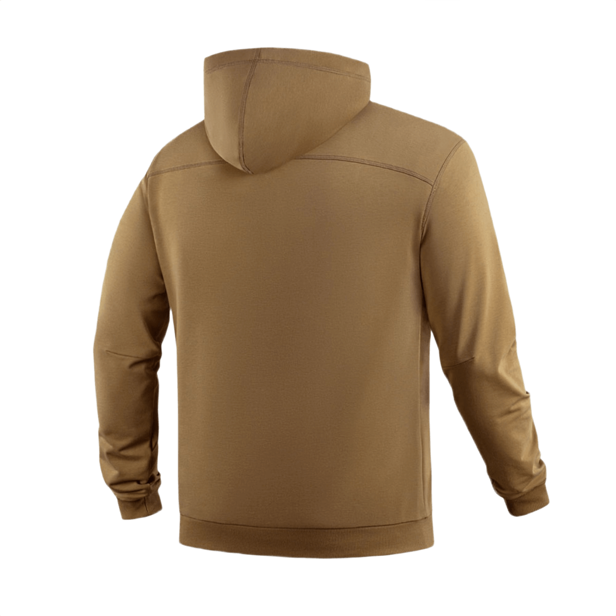 M-Tac Hoodie Freedom nähtynä takaa ruskeassa sotilasdesignissa säädettävällä hupulla ja joustavilla resoreilla, mukava puuvillasekoite.