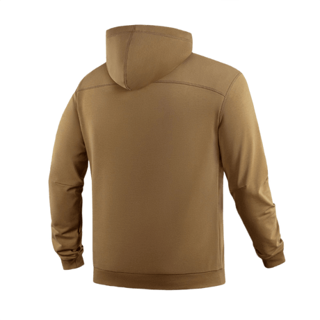 M-Tac Hoodie Freedom nähtynä takaa ruskeassa sotilasdesignissa säädettävällä hupulla ja joustavilla resoreilla, mukava puuvillasekoite.