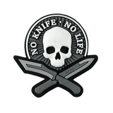 M-Tac Patch No Knife – No Life 3d PVC taktinen morale-tarra kraniumilla ja veitsillä, velcro-tausta, 50x50 mm