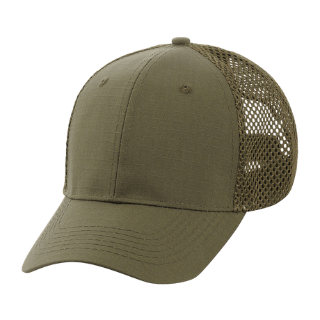 M-Tac Mesh Flex Ripstop Baseball Cap oliivinvihreänä, mesh-paneelit ilmanvaihtoa ja mukavuutta varten. Kestävä ja säädettävä lippalakki ulkokäyttöön.