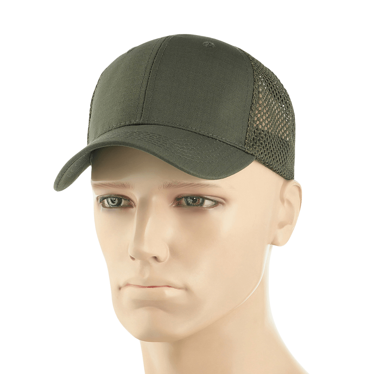 M-Tac Mesh Flex Ripstop Baseball Cap mallinuken päällä, käytännöllinen ja kestävä ripstop-etuosalla ja meshillä ilmanvaihtoon, säädettävä Velcro-nauha.