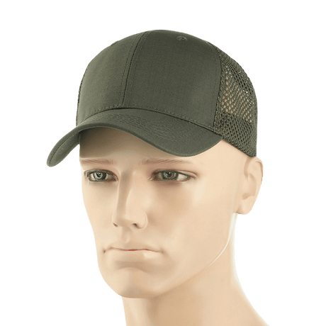 M-Tac Mesh Flex Ripstop Baseball Cap mallinuken päällä, käytännöllinen ja kestävä ripstop-etuosalla ja meshillä ilmanvaihtoon, säädettävä Velcro-nauha.