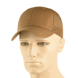 M-Tac Mesh Flex Ripstop Baseball Cap ruskeana mesh-paneeleilla, säädettävä Velcro-nauha mallinuken päässä. Käytännöllinen ulkoilulippis.
