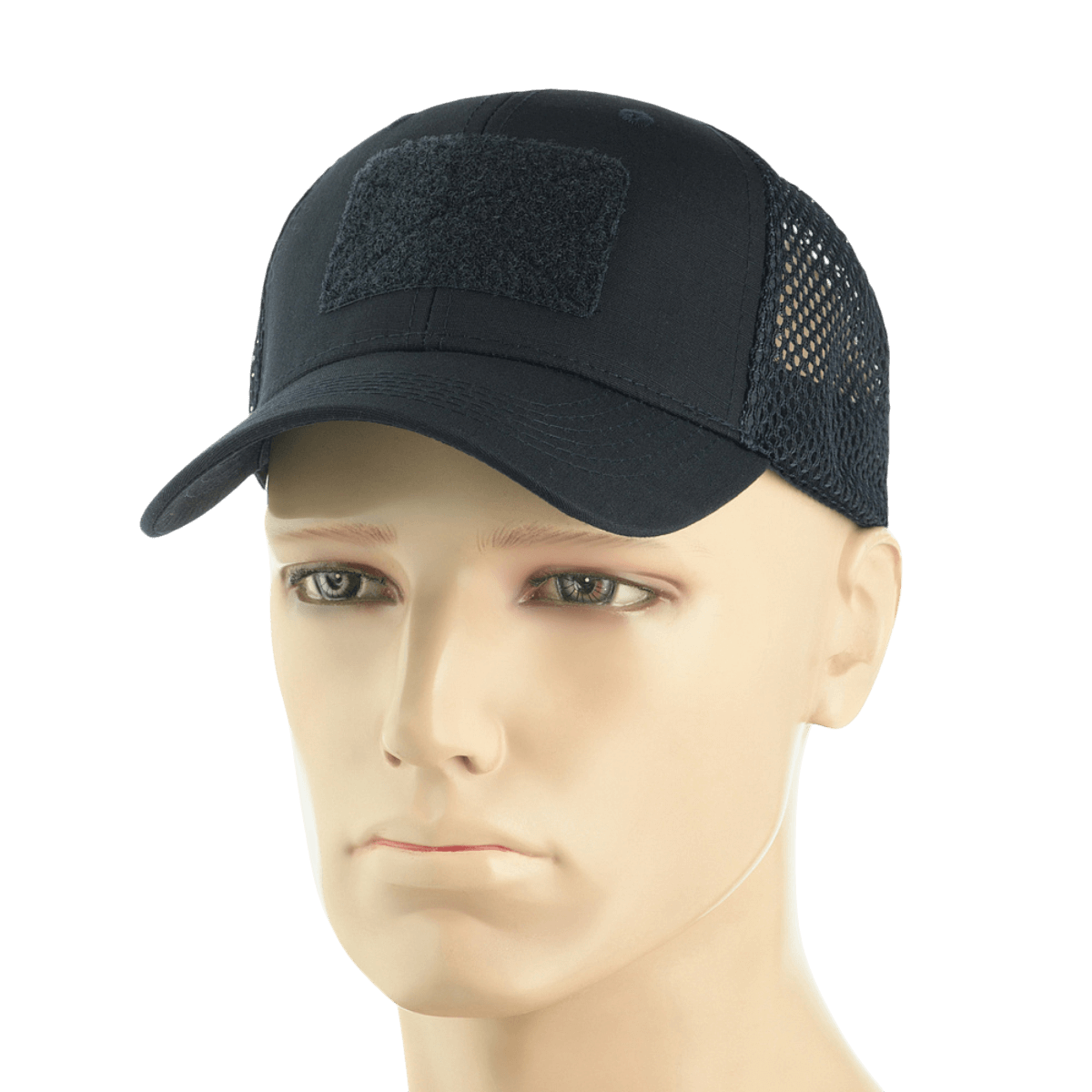 M-Tac Mesh Flex Ripstop Baseball Cap Velcro-kiinnityksellä, musta, hyvä ilmanvaihto ja kestävä ripstop-etupuoli.