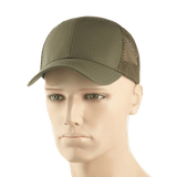 M-Tac Mesh Flex Ripstop Baseball Cap vihreänä mesh-paneeleilla, säädettävä Velcro-nauha ja kiinteä lippa, täydellinen ulkokäyttöön.