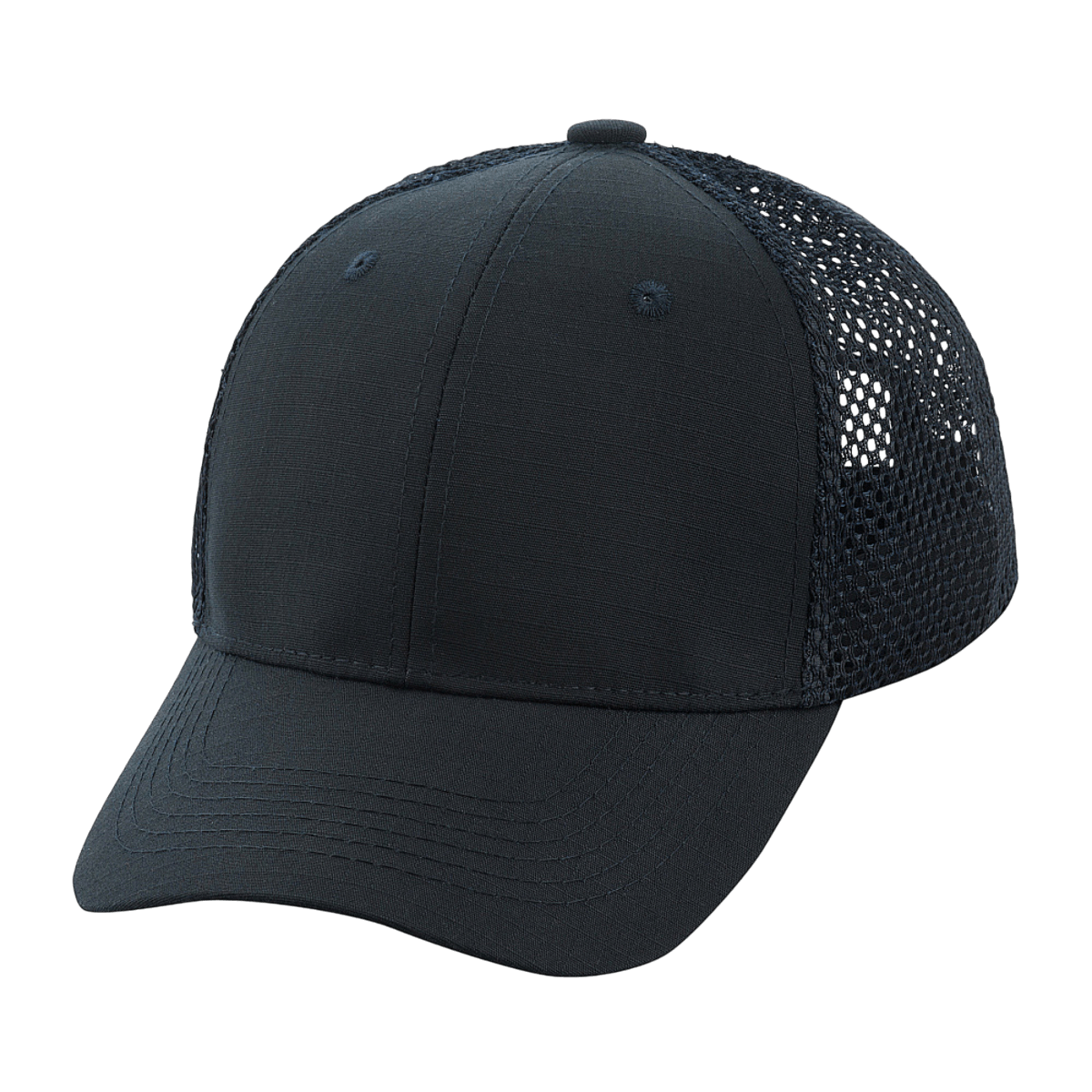 M-Tac Mesh Flex Ripstop Baseball Cap musta, mesh-paneelit ja säädettävä Velcro-tarranauha, käytännöllinen ulkokäyttöön.