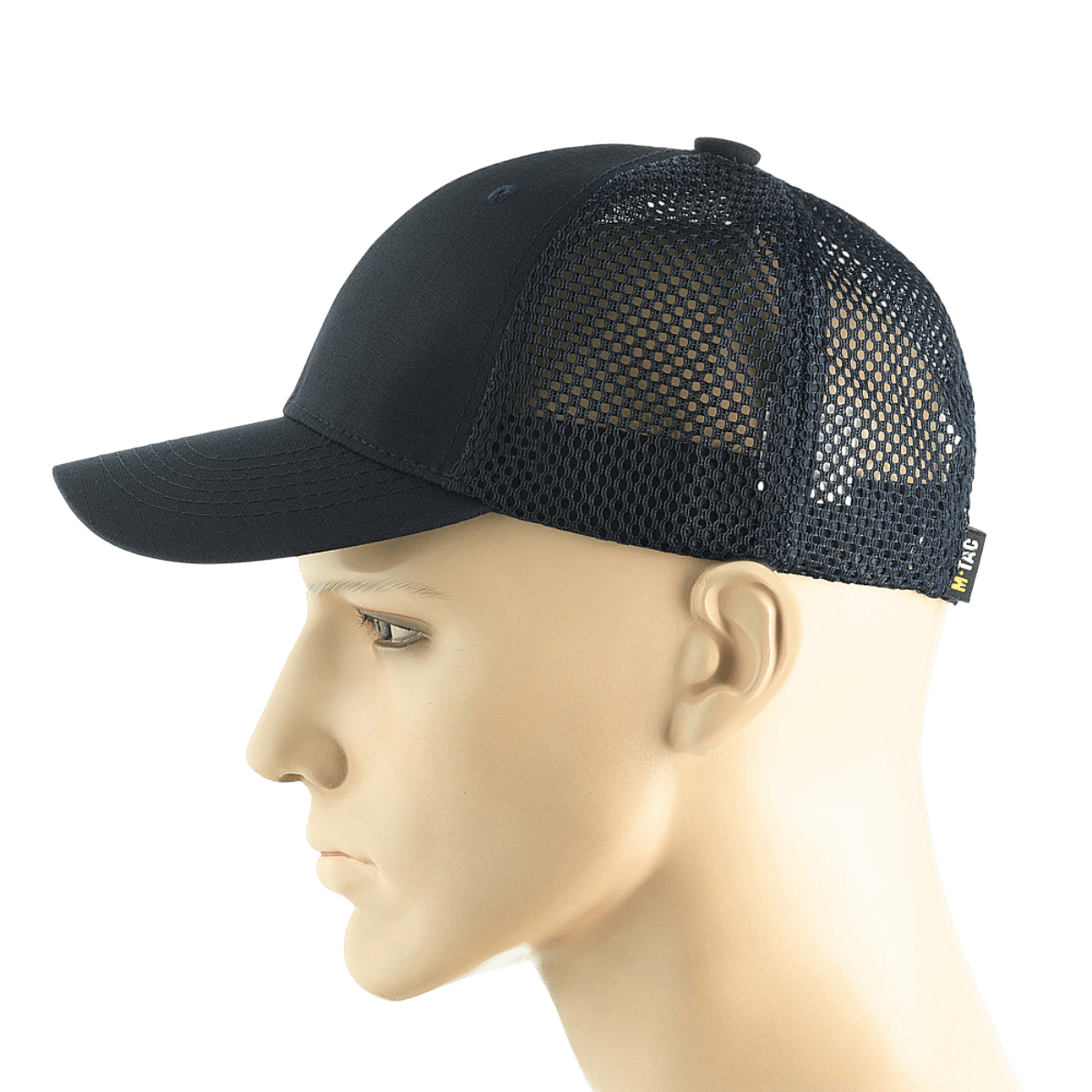 M-Tac Mesh Flex Ripstop Baseball Cap en mustana, sivuilla tuuletuspaneelit, mallipään päällä. Käytännöllinen ja kestävä ulkokäyttöön.