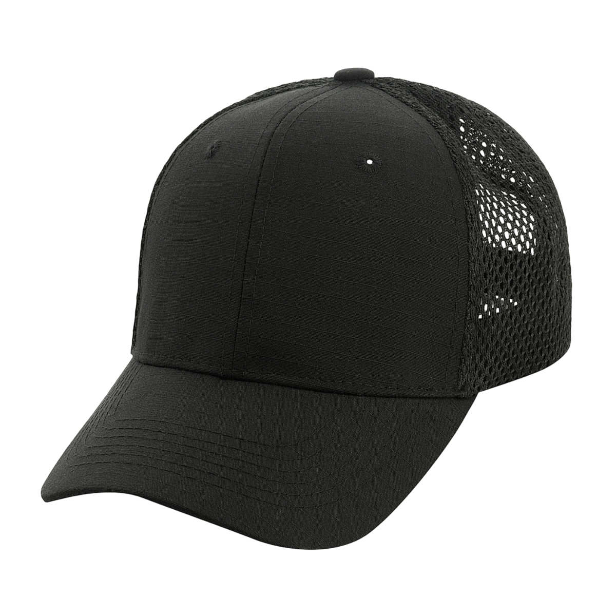 M-Tac Mesh Flex Ripstop Baseball Cap mustana mesh-paneeleilla ilmanvaihtoon ja säädettävällä Velcro-nauhalla, ihanteellinen ulkokäyttöön.