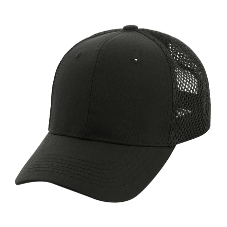 M-Tac Mesh Flex Ripstop Baseball Cap mustana mesh-paneeleilla ilmanvaihtoon ja säädettävällä Velcro-nauhalla, ihanteellinen ulkokäyttöön.