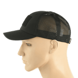M-Tac Mesh Flex Ripstop Baseball Cap Velcro-kiinnityksellä, musta, ilmanvaihtopaneelit ja säädettävä koko, sivunäkymä mannekiinilla.