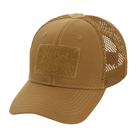 M-Tac Mesh Flex Ripstop Baseball Cap Velcro-kiinnityksellä ruskeana, sopii taktiseen käyttöön ja lämpimiin kesäpäiviin, säädettävä istuvuus.