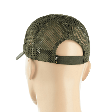 M-Tac Mesh Flex Ripstop Baseball Cap Velcro-kiinnityksellä vihreällä verkolla, takaa kuvattuna säädettävällä remmillä, suunniteltu kesään ja taktiseen käyttöön.