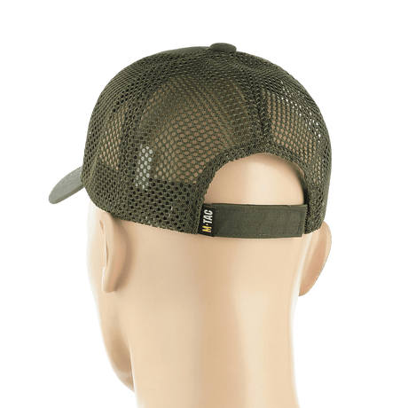 M-Tac Mesh Flex Ripstop Baseball Cap takaa, mesh-malli ja säädettävä Velcro-tarranauha optimaaliseen ilmanvaihtoon ja istuvuuteen.