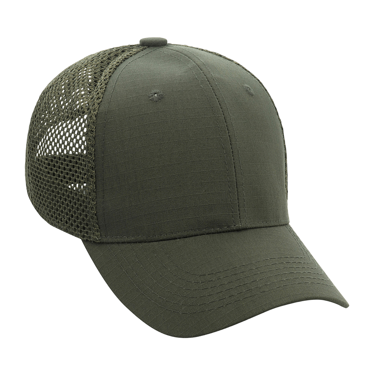 M-Tac Mesh Flex Ripstop Baseball Cap en vihreänä, mesh-paneeleilla hyvään ilmanvaihtoon ja jäykkä lippa. Käytännöllinen ulkokäyttöön.